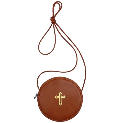 Image of Leather Communion Burse for Pyx, Catholic Pyx Case with Strap for Communion Host Priests Deacons Gifts