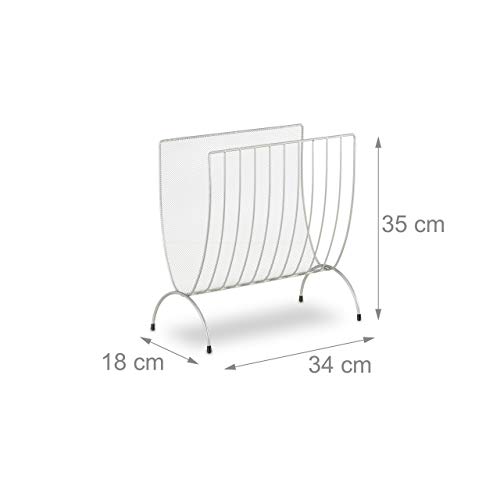 Relaxdays Zeitungsständer Metall, Zeitungshalter stehend, Zeitschriftensammler silber, HxBxT: 35 x 34 x 18 cm, silver