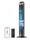DREO Smart Tower Fan for Bedroom, 90° Oscillating 40" Standing Fan, 7.9m/s High-Speed 5 Speeds 4 Modes, Quiet Room Floor Fans, Touch/Remote/APP & Voice Control, Work with Alexa, 12H Timer, Silver