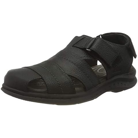 Clarks Herren Hapsford Cove Fischersandale, Schwarzes Getrommeltes Leder Cover