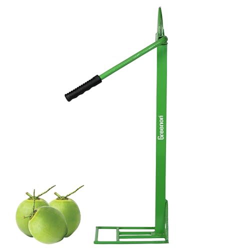 GREENON® Coconut Husk Peeler with Handle Grip | Small Weight 1.9Kg Naral Solini | Manual Coconut Outer Shell Extractor | Powder Coated Metal | Heavy Duty Dehusker Machine | Green