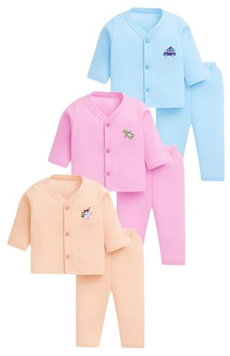 Image of Tiny Tooth Baby's Boy's & Baby Girl's Unisex Full Sleeves Cotton Dress, Vests, Jhabla, T-Shirt with Pyjama Pant Dress Combo Set for Infant Toddler New Born Baby Clothes (0-3 Months)