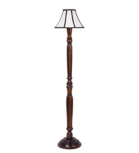 Image of Devansh Cotton Drum Designer Fashionable Wooden Carving Floor Lamp for Home Decor (Off White& Brown, Medium)