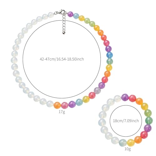 Collar de perlas efecto arcoíris de resina colorida con pulsera para boda 6