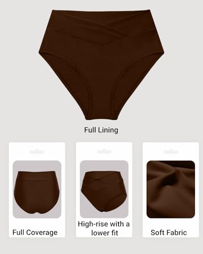 Image of Women V Cut Full Coverage Bikini Bottom - High Waist Swim Bathing Suit Bottoms Cross V Front Swimsuit
