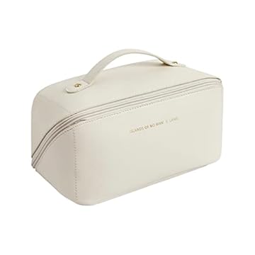 Necessaire Feminina Premium de Couro, Porta objetos, Estojo de maquiagem, Bolsa para viagem à prova d'água (Bege)