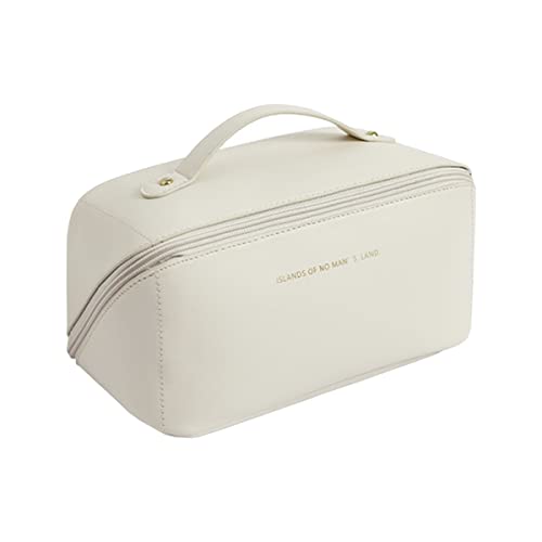 Necessaire Feminina Premium de Couro, Porta objetos, Estojo de maquiagem, Bolsa para viagem à prova d'água (Bege)