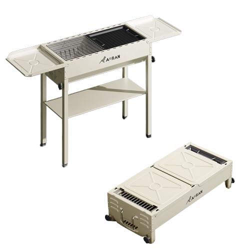 Portable Charcoal Grills BBQ Grill Folding Portable Lightweight Grill BBQ Lamb Skewer Folded Camping Barbecue Grill for Garden Backyard Party Picnic Travel Outdoor Camping (White)