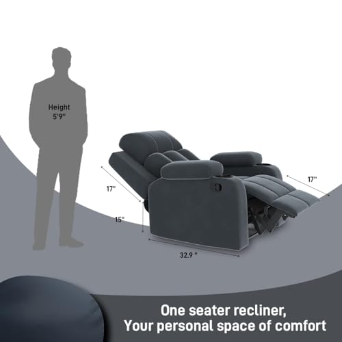 Image of Amazon Brand - Solimo Pinnacle | Single Seater Sofa Recliner | Manual Recliner (Velvet Grey)