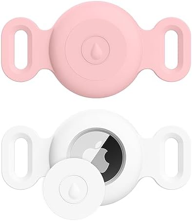 2-Pack Air Tag Holder Compatible with Apple AirTag,Pet Silicone Protective Cat Dog Collar Airtags Holder,GPS Tracker Collar Holder (Pink+White, Small)