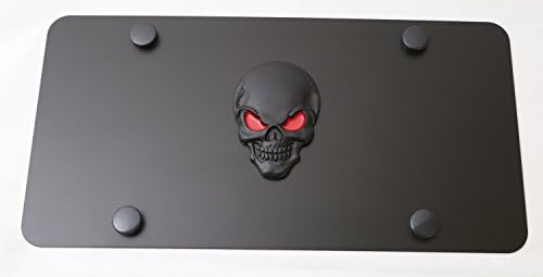 LFPartS Skull 3D Metal Emblem on Stainless Steel License Plate (12"x6", Black Red on Black)