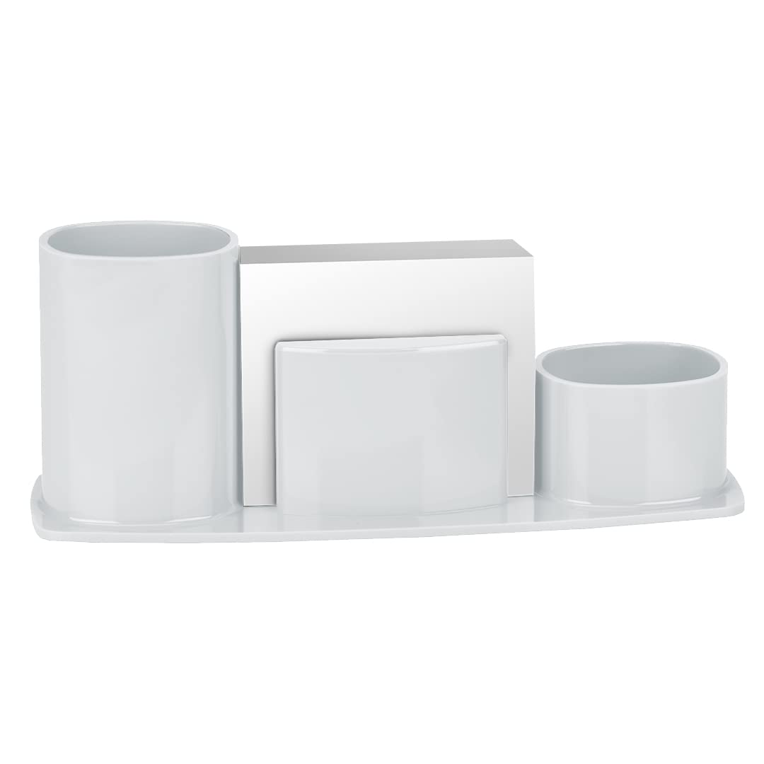 Acrimet Millennium Desktop Organizer Holder for Pen, Pencil, Clip, Paper and Desk Accessories (Plastic) (Paper Included) (White Color)