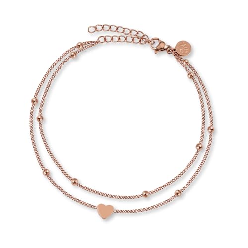GD GOOD.designs EST. 2015 Bracelet de cheville coeur Rose pour femme - Résistant à l'eau I Bracelet de cheville à plusieurs rangs - Réglable I Bijoux de...