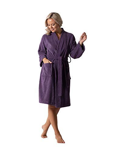 Image of Luxurious Turkish Terry Kimono Collar Super-Soft Terry Absorbent Bathrobes for Women