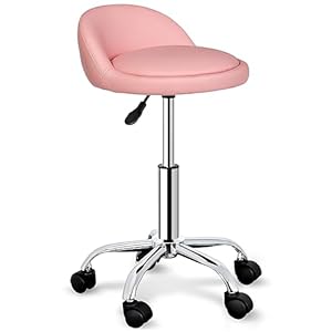 Nova Microdermabrasion Rolling Stool Swivel Salon Stool Chair Adjustable Drafting Stool Tattoo Office Massage Medical Facial Spa Stool with PU Cushion Backrest (Pink)
