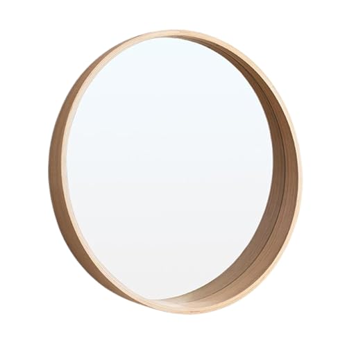 Miroir de maquillage rond en bois naturel de 60cm, finition artisanale pour salle de bain
