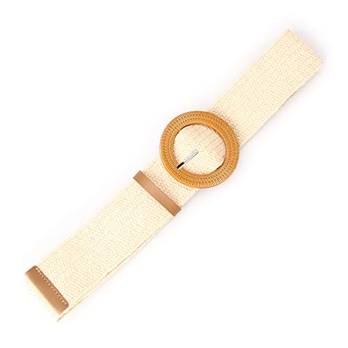 XLKJ 2 stuks rieten geweven tailleriem, elastische stretch vrouwen gevlochten riem met houten stijl gesp, zwart-wit, One Size - Image 8