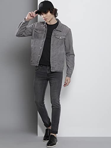 Image of The Indian Garage Co Men Slim Fit Solid Denim Trucker Jackets