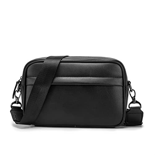 Solid Color Men's Shoulder Messenger Bag Fashion Soft Black Men's Retro Single Small Square Bag (Color : C5)