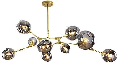 AMNOUR Chandelier E27 Nordic Glass Ball Chandelier Adjustable Height,Matte Black Sputnik Chandelier,E26 Metal Hand Blow Branches Pendant Light,79" Mid Century Globe Light Fixtures