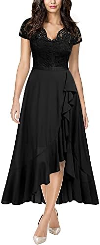 Miusol Women's V Neck Elegant Lace Ruffle Bridesmaid Maxi Dress (XX-Large, C-Black)