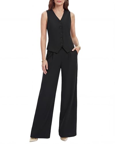 QRNPV Womens 2 Piece Vest Pants Suits - Wrinkle-Free Waistcoat High End Business Dressy Outfits Formal Casual Pants Sets Black
