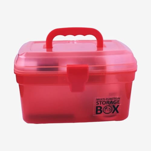 Image of SHUTTLE ART Multi-Purpose Stationary Box Plastic Storage Tool Box Case Portable 2 Layer Compartment Medicine Organizer Family Emergency First Aid Kit Medicine Box(S-Medical Storage Box-Red)