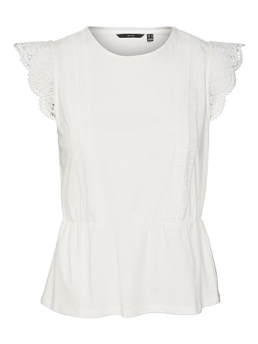 Vero Moda Women's VMCAIA SL LACE JRS Top, Snow White, L