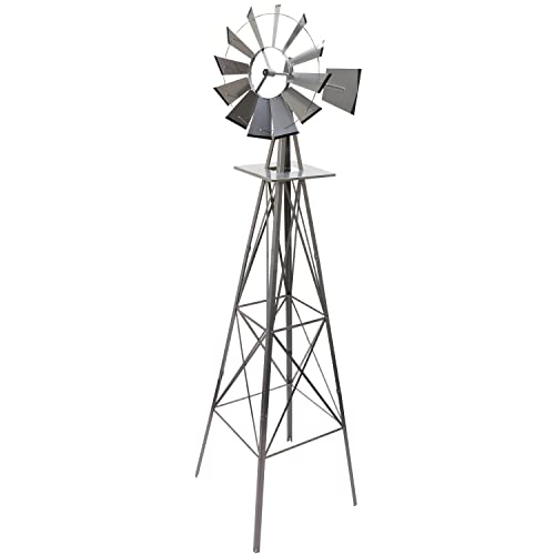 STILISTA Gigantisches Windrad im US-Style aus Stahl, Höhe 245cm, Rotor 55cm, kugelgelagert, in vers. Farben, Silbergrau