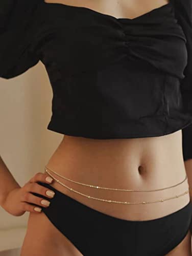 Dainty Belly Chain, Shinny Belly Beads Waist Chain, Body Chain, Beach Bikini Body Jewelry For Women (2Pcs) (Beads&Chain-Gold) #TOP2