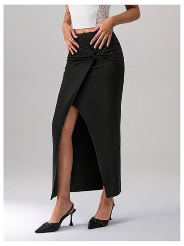 Floerns Women's Twist Split Front Pencil Skirt Bodycon Elegant Maxi Wrap Skirts2
