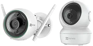 EZVIZ by Hikvision | WiFi Outdoor Home Security Camera White(C3N) & by Hikvision| WiFi Indoor Home Security/Baby Monitor Camera| 360 degree Pan/Tilt | Night Vision | MicroSD Card Slot Upto 256GB, White