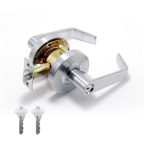 BSEED [UL Listed] Storeroom Commercial Door Lever Lock Heavy Duty Grade 2 Lever Handle ADA Compliant 3 Hour Fire Rated Non-Handed Satin Chrome Finish 2-3/4 Backset for Storage & Utility Doors
