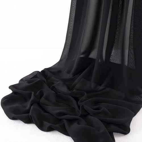 MLMW Black Chiffon Fabric by The Yard Halloween 10 Yards 60" Wide Wedding Arch Draping Fabric Sheer Material for Party Backdrop Arch Ceiling Decor