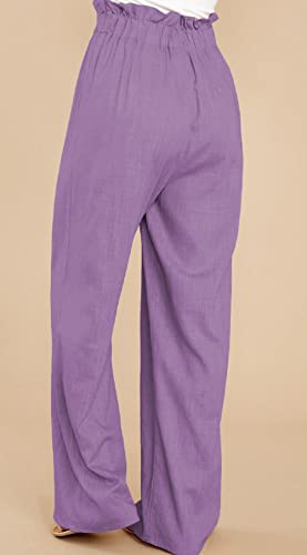 CHARTOU Women's Elastic High Waist Loose Fit Wide Leg Cotton Linen Lightweight Beach Palazzo Pants3