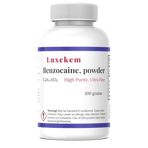 Benzocaine Powder 100 Grams - High Purity Raw Material in Secure Safety Cap Bottle