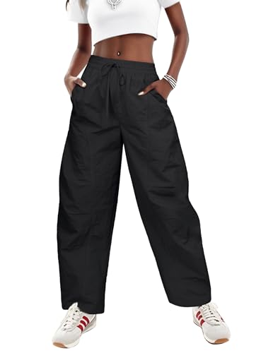 Women's Barrel Parachute Pants 2025 - High Waist Wide Leg Cargo Casual Drawstring Lightweight Hiking Trousers