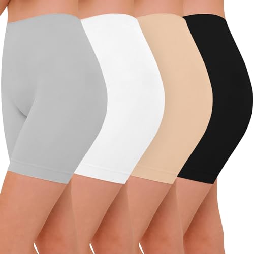 Image of ZENUTA Women 4 Pack Slip Short Under Dresses Underwear, Anti Chafing Seamless Cotton Shorts for Women Boy Shorts