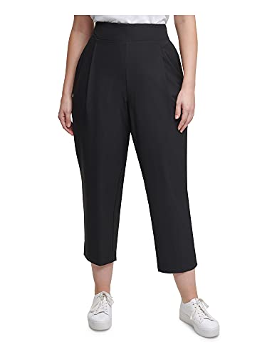 Calvin Klein Womens Solid Stretch Cropped Casual Pants, Black, Plus Size, 2X
