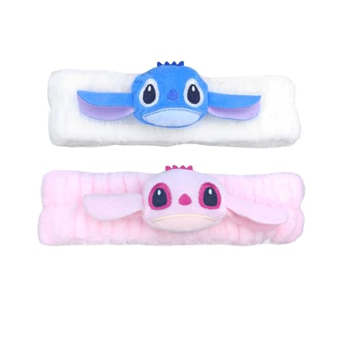 Cartoon Spa Headband for Washing Face, Kawaii Hair Band for Washing Face Shower Yoga Sports Beauty Skincar Party, Soft Fluffy Makeup Headband, Cute Facial Headbands for Woman Girls(White,Pink)