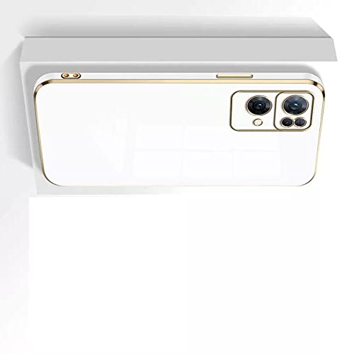 Image of Apurb Store for Oppo Reno 7 Pro 5G Plating Square Gold Frame Phone Case Luxury Soft Silicone Back Cover (for Oppo Reno 7 Pro 5G, White)