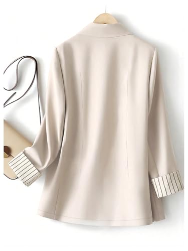 WDIRARA Women's Open Front Lapel Neck Blazer Striped Cuff Long Sleeve Business Work Suit Jacket2