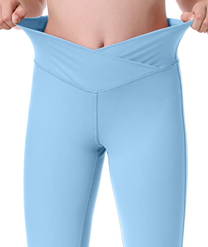 Ewedoos Flare Leggings For Girls Yoga Pants Bootcut With Pockets Crossover Flare Yoga Pants Bell Bottoms Athletic Pants Light Blue #TOP1
