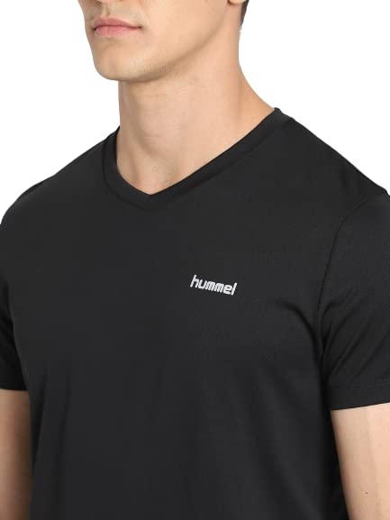 Image of hummel Amero V Neck Half Sleeve Solid Regular fit Polyester T-Shirt for Men Comfortable Breathable Fabric Stretchable for Everyday Use Ideal for Yoga Training Gym Running or Performance