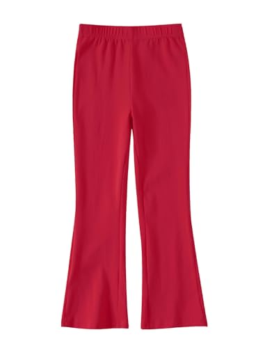 CHUNG Girls Flare Legging Pants Tights Stretchy Soft Cotton Sports Yogawear for 3-16Years Children Red 8-9Y