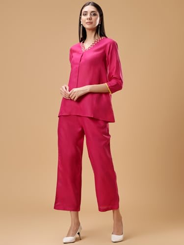 Image of Bani Women Co-ord Set, Top and Trouser Set 2 Piece Outfit, 3 /4 Sleeves Embroided V Neck, Coord Sets for Women| Western Dress, Stylish Design for All Occasions