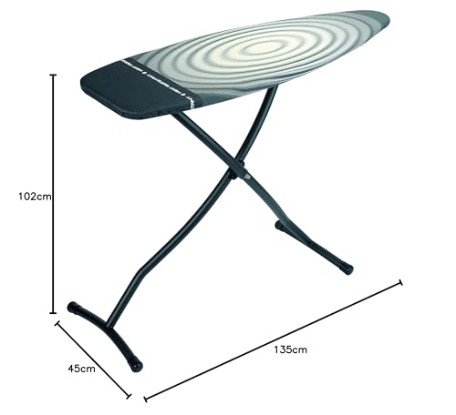Brabantia - Ironing Board D - Integrated Steam Iron Rest - Adjustable Height with Transport Lock - Non-Slip Rubber Feet - Cotton Cover with Foam Layer - Foldable XL Unit - Titan Oval - 135x45 cm