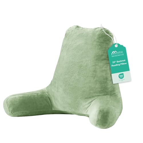 Image of Sasttie Reading Pillow for Bed, Back Pillow for Sitting Up, Sage Green | 25 inch Backrest Support Cushion for Couch, Sofa, and Floor, Dorm Essentials, OEKO-TEX, Adjustable Down Alternative Fill