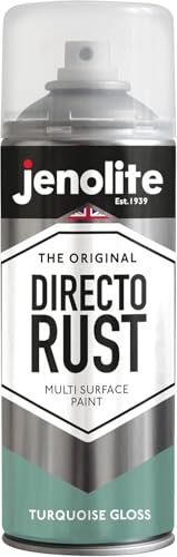JENOLITE Directorust Spray Paint for Metal - TURQUOISE BLUE - Gloss Finish for Indoor and Outdoor use - Multi-Surface for Metal, Plastic, Ceramic, Wood & Rusted Surfaces - 400ml (13.52fl oz), RAL6024