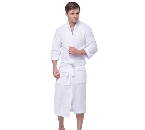 Image of Men's Bath Robe | Full Sleeve Cotton Comfortable and Durable Bathrobe - Suitable for Birthday /Anniversary /Diwali /Couple /wedding Gift | White